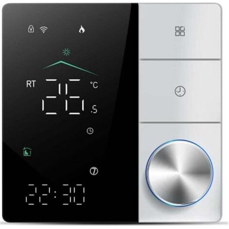 Thermostat de chauffage électrique intelligent, thermostat Wi-Fi AC avec contrôle par application d'apprentissage IA, écran tactile numérique LED et bouton réglable, économie d'énergie, noir (1/4)