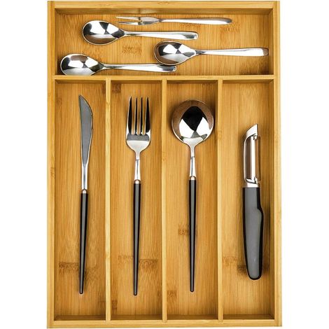 Inserto organizer per cassetto cucina per posate, bambù, legno (1/5)