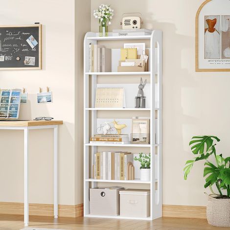 Bibliothèque blanche en panneau de particules 6 niveaux – Dimensions 24x60x153 cm – Capacité de charge 90 kg – Design minimaliste