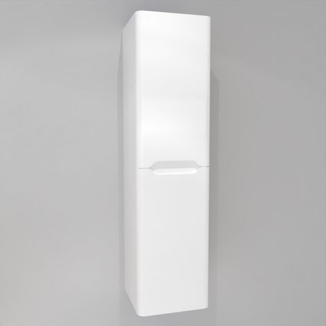Sanitaire – Colonne de salle de bain suspendue LUNA 135cm – Blanc brillant – 2 portes avec fermeture assistée – Meuble en mélaminé résistant à l'humidité (1/4)