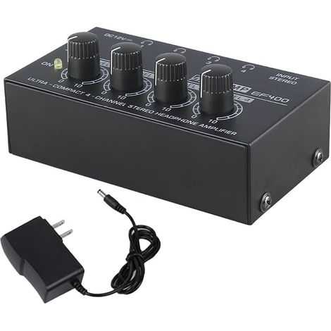 Ampli Casque,Amplificateur pour Casque d'Écoute,Répartiteur d'Écouteurs,l'Alimentation 12v,Haute Résolution Sonore,Prises d'Entrée Et De Sortie De 6,5 Mm,pour Les Concerts, Les Cours, La Guitare,Etc. (1/5)