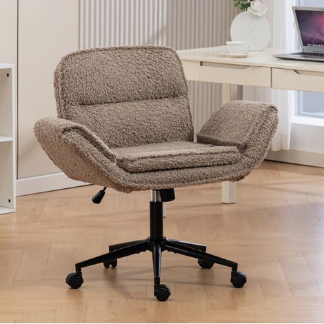 Buerostuhl 60x30x53 cm braun aus Lammfell-Optik, drehbar, hoehenverstellbar und mit klappbaren Armlehnen (1/5)