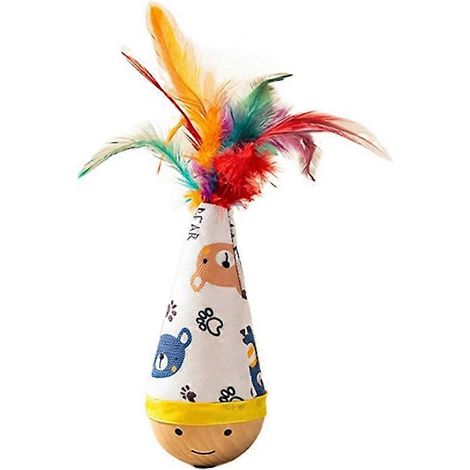 En bois Interactive jouet pour chat, Interactive chat Tumbler jouet, Cute Cartoon Teaser pour Kittens, Self-Righting (1/5)