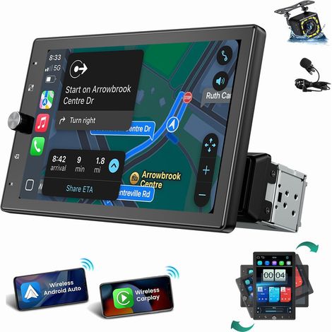 10,4 pouces Autoradio Android Auto Apple Carplay 1 DIN avec écran USB AUX Bluetooth 10.4 pouces CAM MIC