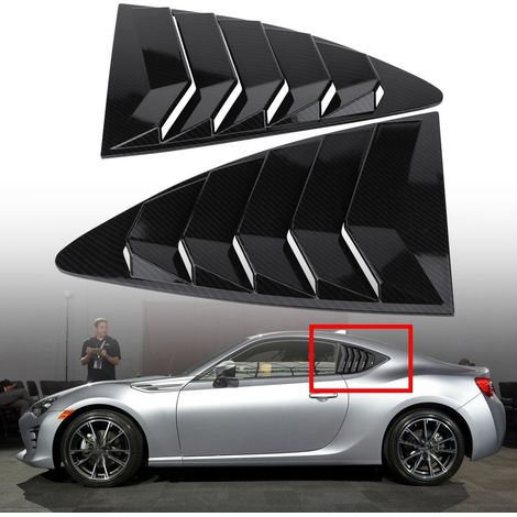 Paire de déflecteurs d'aération latéraux en fibre de carbone pour Toyota 86, Scion FR-S et Subaru BRZ (2013-2018) - habillages de vitre arrière style aileron, kit de 2 pièces (1/5)
