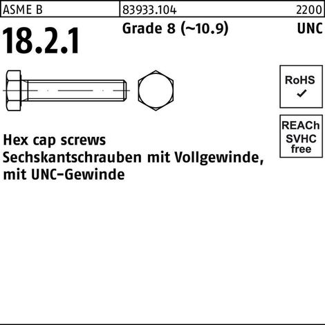 ASME B 18.2.1 Sechskantschraube UNC VG 3/4x1" Stahl 10.9 blank" 25 Stk (1/2)