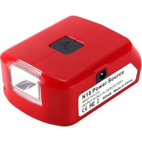 Adattatore per batteria con luce di lavoro LCD e doppie porte USB, convertitore da 18 V a 12 V/5 V CC, alimentatore portatile per giacche riscaldate M18, utensili, telefoni cellulari (batterie non inc