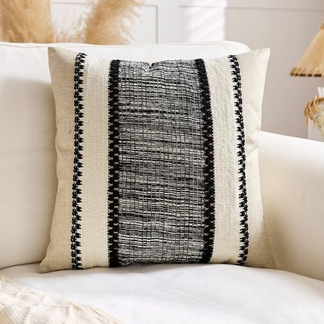 Ede Taie d'oreiller simple à larges rayures noires 45x45 Taies d'oreiller en coton et lin, coussins de tête de lit, taies d'oreiller pour salon (modèle d'exposition), taies d'oreiller pour canapé (1/5)