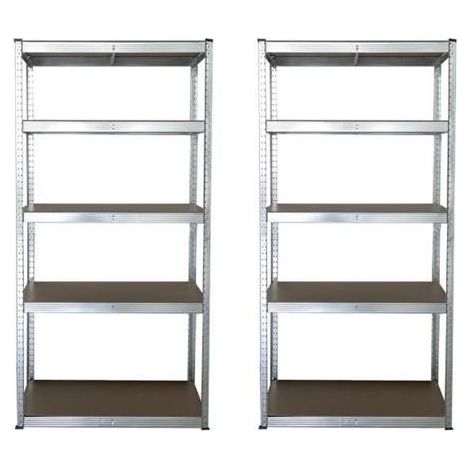2 Estanterías de metal galvanizado con estantes de MDF 90X40X180H 4 niveles