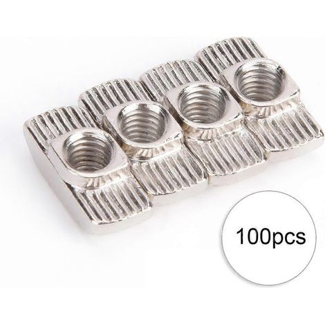 100 Stück T-Nutmuttern, vernickelt, aus Kohlenstoffstahl, Gleitbefestigungen für Aluminiumprofile (M6)