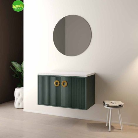 Mobile bagno sospeso con specchiera senza lavabo modello margot 90cm base sospesa-top-specchio-verde bottiglia-lavabo escluso Mobo (1/4)
