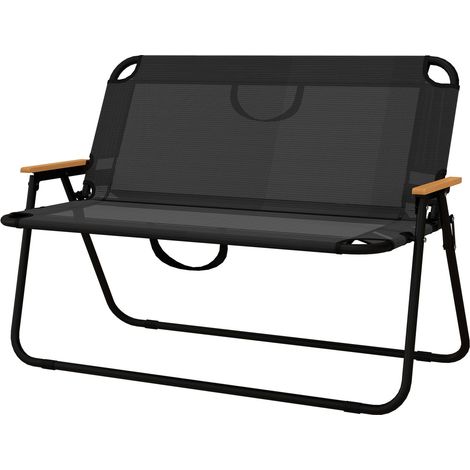 Gartenbank Klappbare 2-Sitzer Campingbank, bis 220 kg, für Camping & Terrasse, Mesh, Schwarz, 108x65x73cm