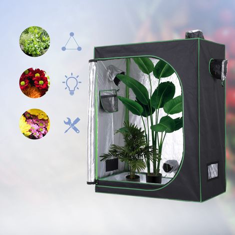 Tienda de cultivo hidropónico Oxford 600D con 3 rejillas de ventilación ajustables y ventana, tienda de cultivo hidropónico de interior con orificio para cables, 120x60x150 cm, negra