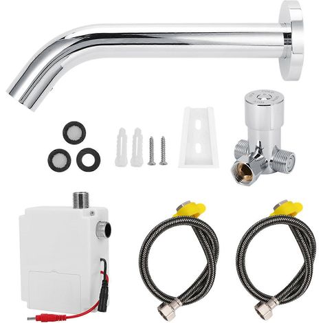Mitigeur électronique infrarouge en acier inoxydable, robinet lavabo mural G1/2, eau chaude et froide, capteur automatique (1/5)