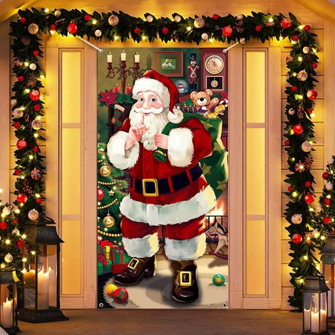 Weihnachtsmann-Türdekoration, Weihnachtsbanner zum Aufhängen, Weihnachtsmann-Hintergrundbanner für die winterliche Hauseingangsdekoration (1/5)