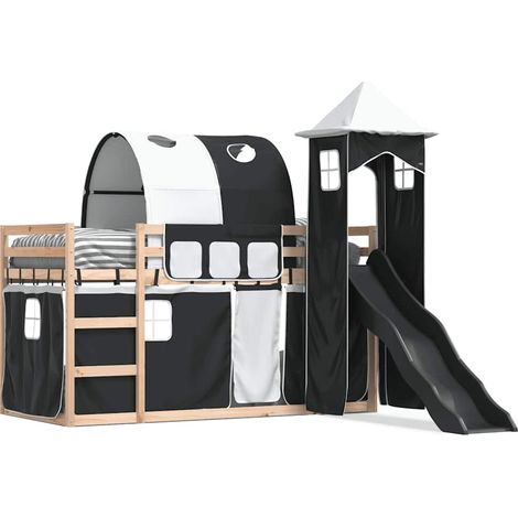 Maison Exclusive - Letto a Castello con Scivolo e Tende Bianco e Nero 80x200 cm