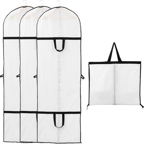 MINKUROW Copri Abito da Sposa Bianco 60x180 cm Copri Abiti Appesi Finestra Visibile Damigella d'Onore Antipolvere Antipolvere Antitarme Pieghevole e Portatile Cerniera Bilaterale 3 Pezzi (1/5)