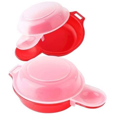 Lot de 2 cuiseurs à œufs pour micro-ondes - 1 minute - Outil de cuisine pour omelette de Hambourg (rouge et transparent) (1/4)