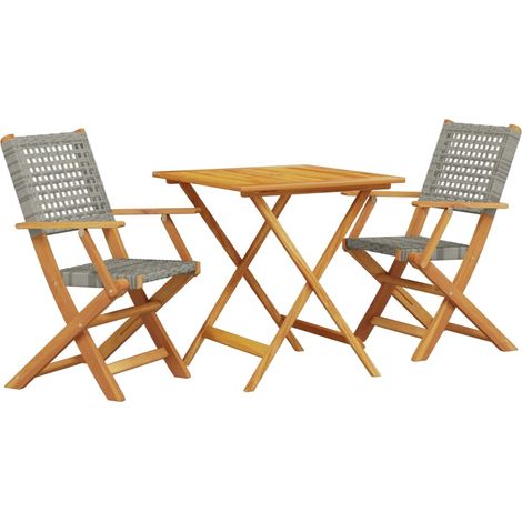 Maison Exclusive - Set da Bistrot 3 pz Grigio in Polyrattan e Legno Massello
