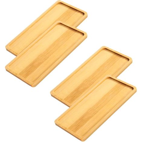 Lot de 4 petits plateaux rectangulaires en bambou