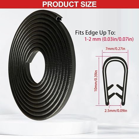 Protection de Portiere Voiture Plage de Serrage 1-2mm Protection Bord de Tole Joint Caoutchouc en u pour la Plupart des Voitures Traitement de la Tôle Construction Navale Artisanat Ménage 5M(5, 2mm) (1/4)