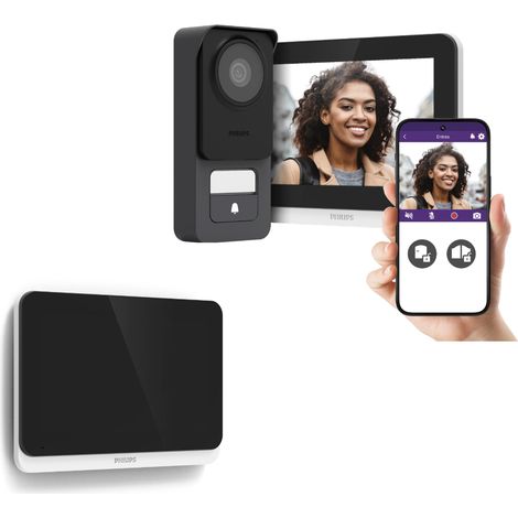 Visiophone connecté Philips WelcomeEye Connect 3 – Moniteur supplémentaire 7'' – Vision nocturne couleur – Application contrôle à distance