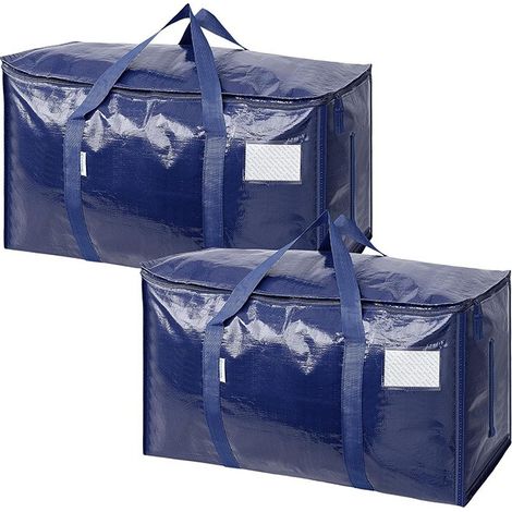 Sacs de déménagement tissés épais, grande capacité de rangement pour vêtements et couettes, boîtes de voyage pliables, bleu roi et bleu marine, lot de 2, en polyéthylène neuf. (1/5)