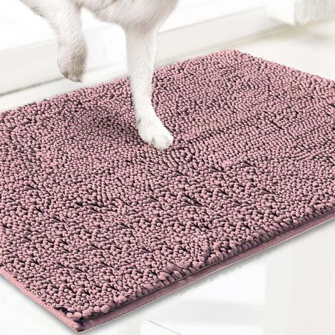 Fußmatte und Teppich für Haustiere aus Mikrofaser, sehr saugfähig, rutschfest, dick, waschbar, weiches Chenille, für drinnen und draußen, 60 x 90 cm – Rosa