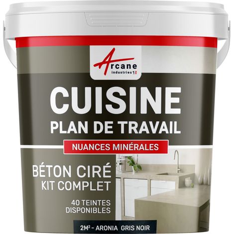 Arcane Industries – Kit complet béton ciré 2 m² – Application facile sur sols et murs – Finition ultra résistante – 100% imperméable – Couleur Aronia gris noir