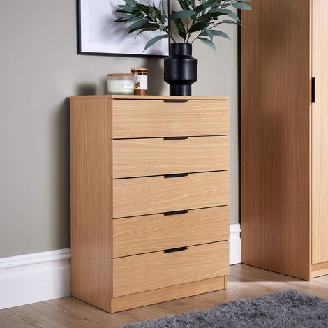 Chest 5 Drawers Oak Effect Bedroom Furniture Clothing Bedside Storage Organiser (1/5)