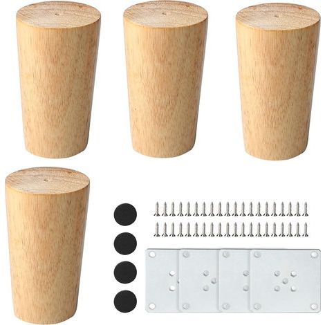 Meuble en Bois, 4 Pieds de 8cm avec Plaque de Montage, Vis et Tapis Antidérapant - Pour Table, Canapé et Autres Meubles (1/5)