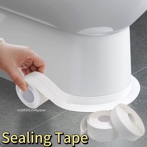 2 rouleaux de ruban de calfeutrage blanc, 3,8 cm x 5 m, mastic d'étanchéité autocollant pour WC, protection de bord de WC (1/5)