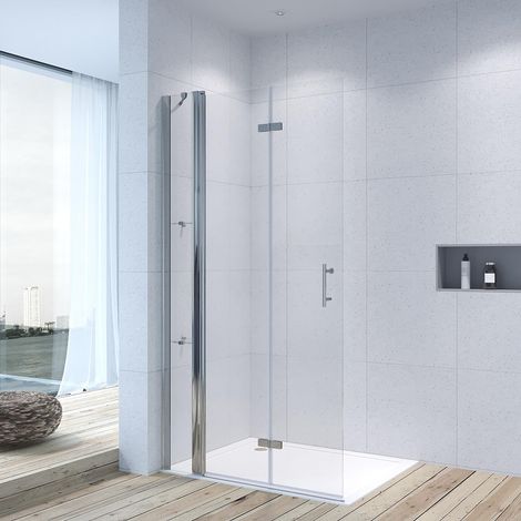AQUABATOS® Walk in Dusche, Duschwand Glas, Faltbar Duschabtrennung  6 mm ESG-Sicherheitsglas mit Nanobeschichtung  100 x 197 cm (1/5)
