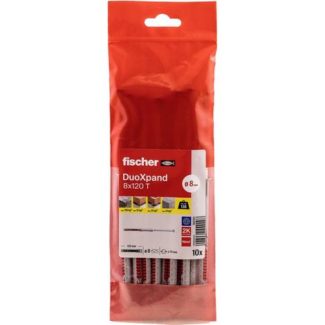 FISCHER - CHEVILLE RALLONGÉE DUOXPAND 8X120 AVEC VIS À TÊTE FRAISÉE EN ACIER ÉLECTROZINGUÉ/SACHET DE 10 562201 (1/3)