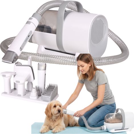 Kit de aseo para mascotas: Cortapelos para mascotas con aspiradora.