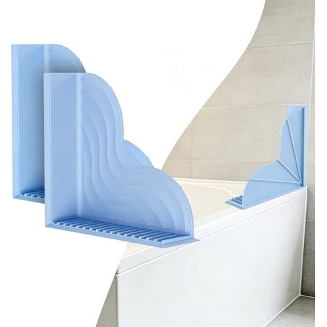 Pare-éclaboussures de Douche avec ventouses puissantes, Lot de 2 réutilisables, Pare-éclaboussures d'angle antidérapant, adapté Salle de Bain, évier Cuisine et Plans de Travail (Bleu)