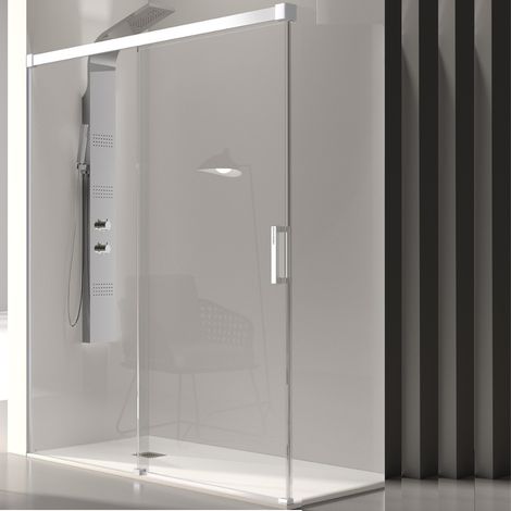 KASSANDRA GLASÉ Mampara Frente Ducha Fijo + Puerta Corredera 6 mm Blanco Transparente - Medida: 120-124 cm - ref: GS1020116S195168