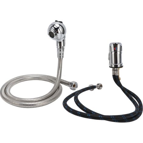 Lavabo pour shampoing de salon, robinet eau chaude/froide avec flexible 120cm, pommeau douche et tuyau 70cm, chaise coiffure. (1/5)