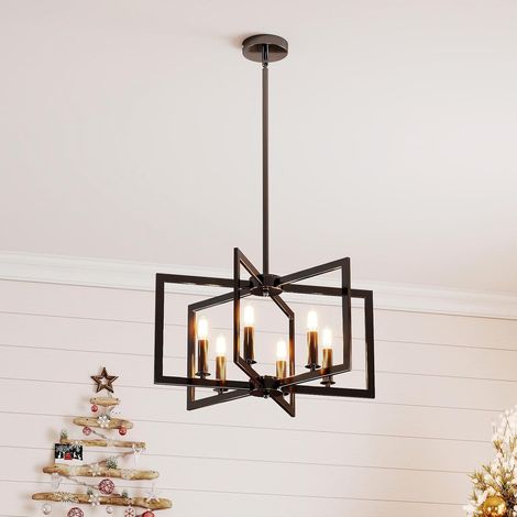 COSTWAY Lustre à 6 Lumières, Suspension Luminaire Géométrique, Hauteur Réglable, Ampoule E14, Lustre pour Salon Cuisine Salle à Manger (Noir) (1/5)