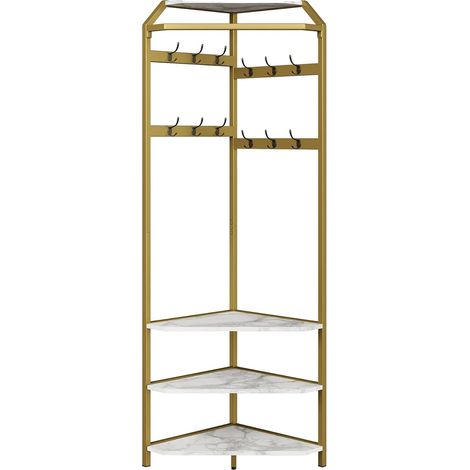 Armoire à chaussures, Design d'angle, Rangement avec banc, Or (1/2)