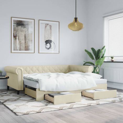 Tagesbett Ausziehbar mit Schubladen Creme 90x200 cm Kunstleder (1/5)