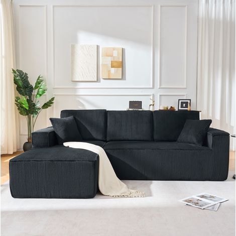 Divano angolare modulare 235 x 128 x 60 cm in velluto a coste nero con chaise longue DESVIAE (1/5)