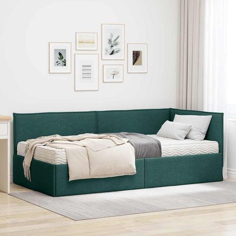 Eckbettgestell mit Matratze mit Kopfteil 2 pcs Grün Samt