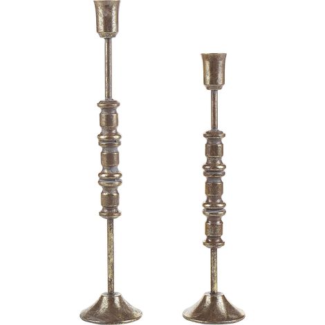 Set of 2 Candle Holders SALAMINA Metal 63/49 cm Gold