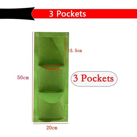 Sac de plantation vertical mural, pot de culture pour légumes et plantes aromatiques, jardinière suspendue pour balcon et terrasse, 3 poches, vert (1/5)