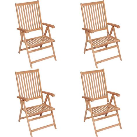 vidaXL Sillas plegables reclinables, juego de 4 piezas, de madera maciza de teca. (1/5)