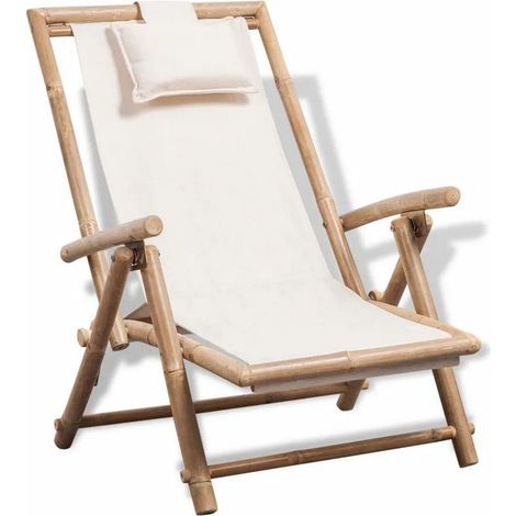 Chaise de jardin bambou et toile blanche Maboun (1/2)