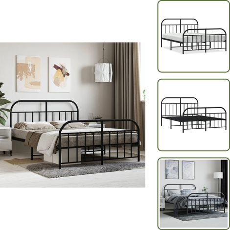 Cadre de lit métal sans matelas avec pied de lit noir 140x190cm - Cadre De Lit - Lit Double - Lit Metal - Lit Noir - Meuble Chambre (1/5)