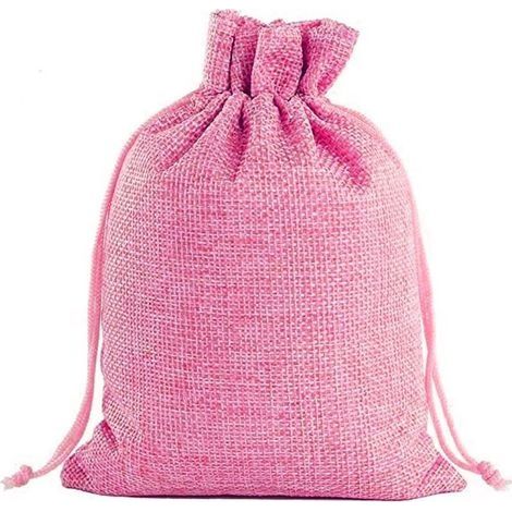 Pochettes Sachets en Lin Chanvre, Sac Toile de Jute avec Cordon de Serrage, Pochette Lin Réutilisable pour Mariages Bijoux la Fête Bricolage 20pcs 10x14cm (Rose) (1/5)