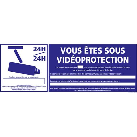 PANNEAU VOUS ETES SOUS VIDEO PROTECTION 24H/24H (G1204) - Adhésif - 210 x 75 mm